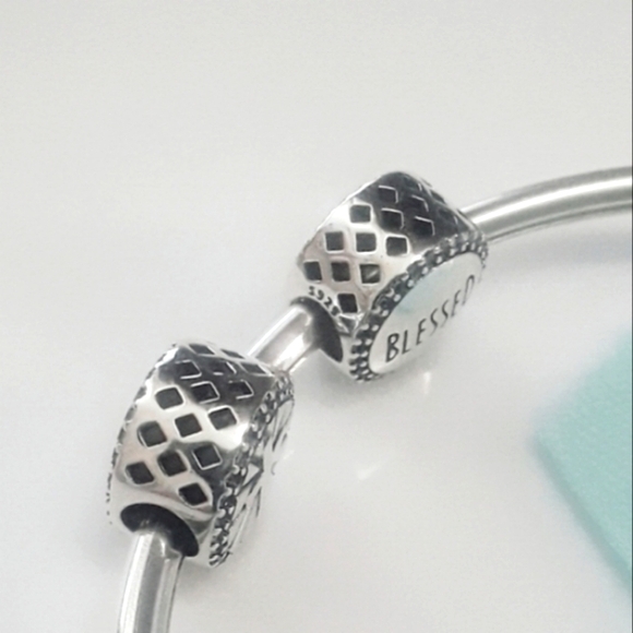 925 Sterling Silver BLESSED/ CROSS bracelet charm FITS Pandora - Picture 4 of 5